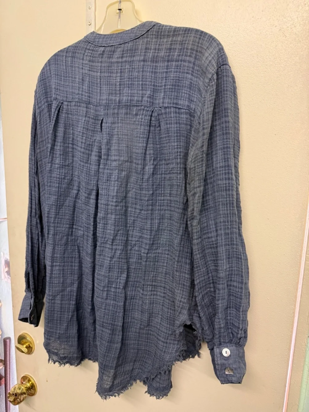 Free People Blue Soft Linen Button Down Top